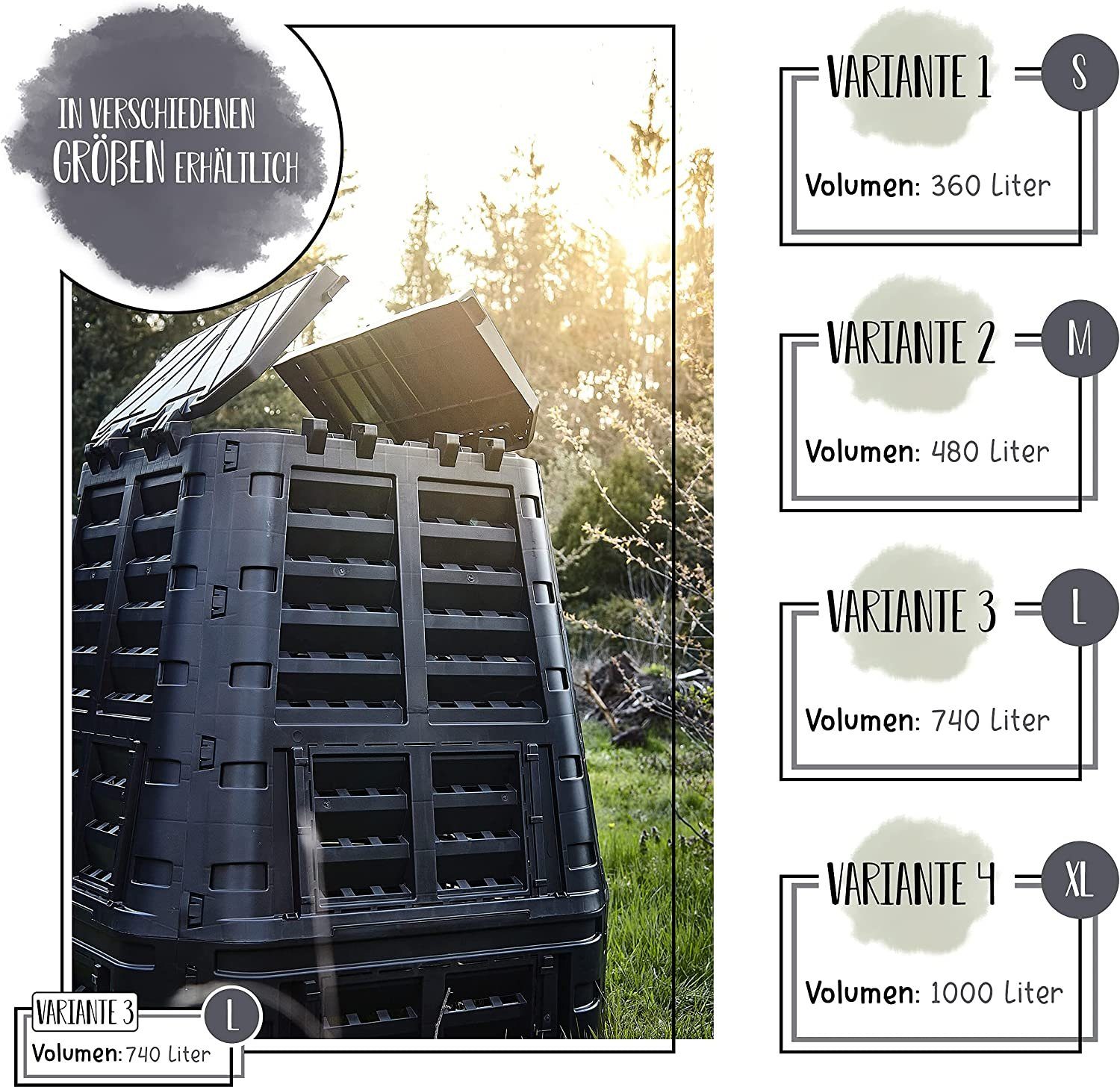 Plant Natures Komposter Schnellkomposter - Thermokomposter - Stabil und Wetterbeständig in verschiedenen Größen und im 2er Set für Garten-Abfälle, 360 l, (1 St)