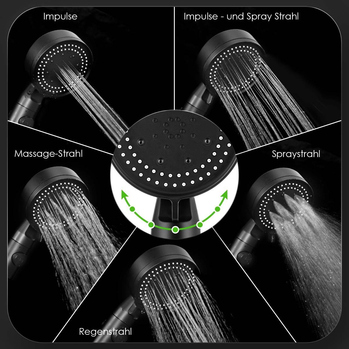 oyajia Handbrause Hochdruck Duschkopf Handbrause Sparduschkopf 5 Strahl Einstellungen, Handbrause Mit Wasserstopp-Taste, Mit Brauseschlauch 1.5m