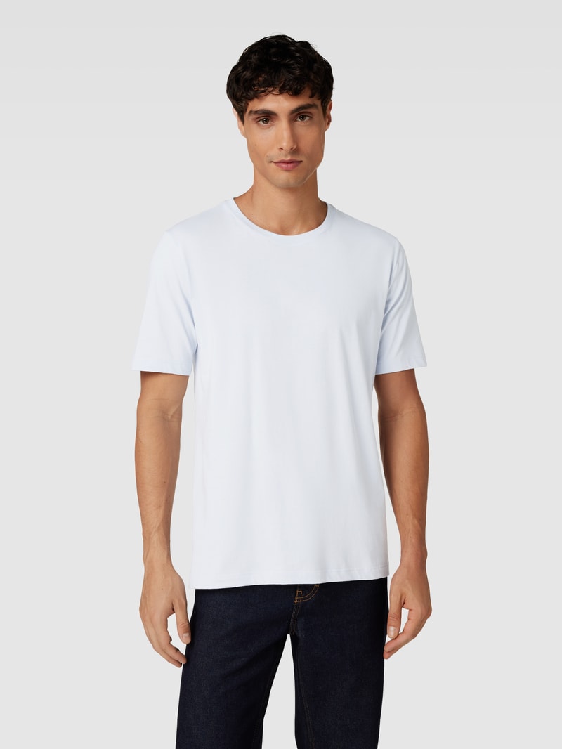 T-Shirt mit geripptem Rundhalsausschnitt in hellblau
