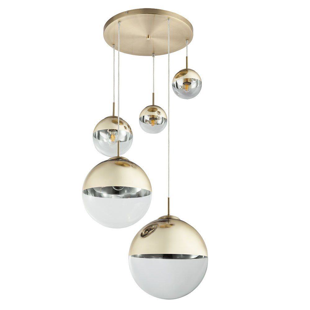 etc-shop Kugelleuchte, Leuchtmittel nicht inklusive, Pendelleuchte Esszimmer Hängelampe gold 5 flammig