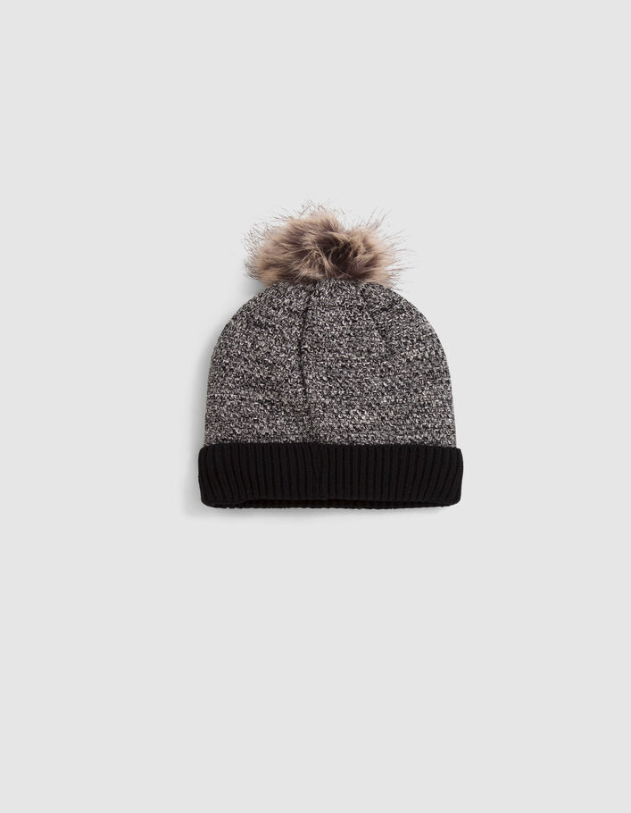 Bonnet noir tricot chiné badge logo bébé garçon