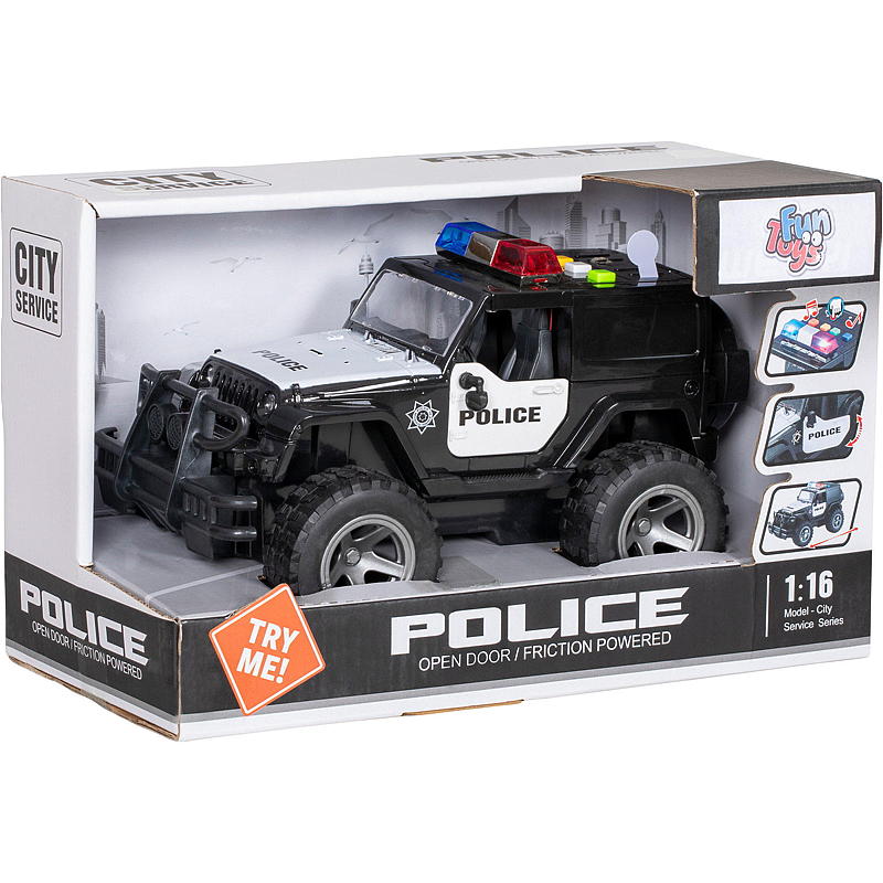 FunToys Politibil str 1:16 selvgående
