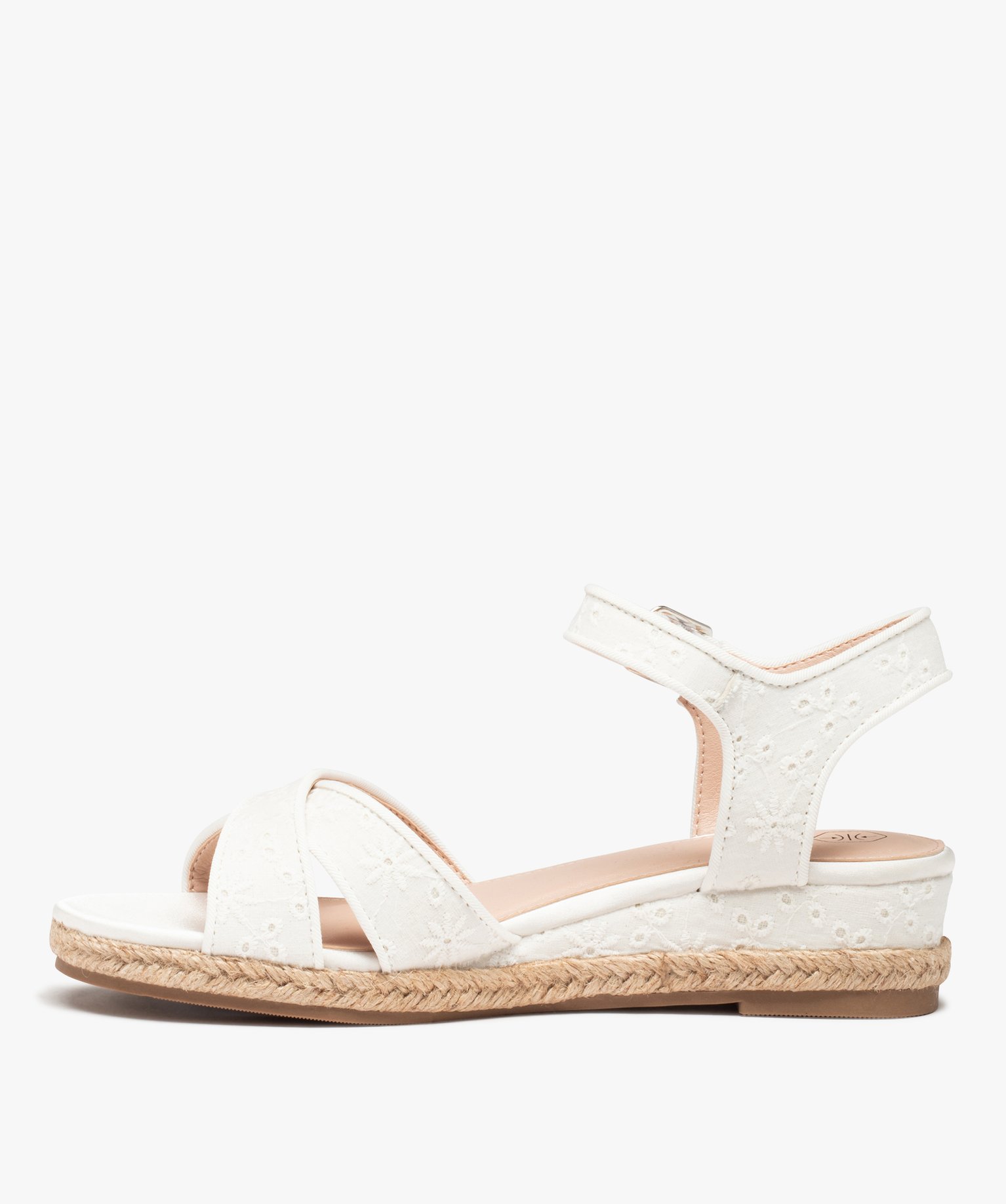 Sandales femme à petit talon compensé dessus dentelle angl... blanc | GEMO