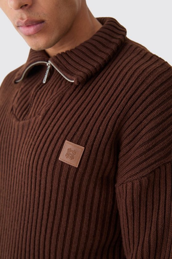 Gerippter Strick-Pullover mit 1/4 Reißverschluss und Trichterkragen