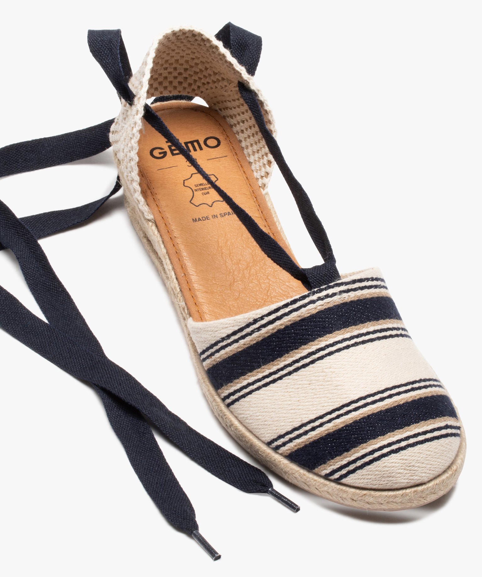 Espadrilles femme à petit talon et lacet ruban bleu | GEMO