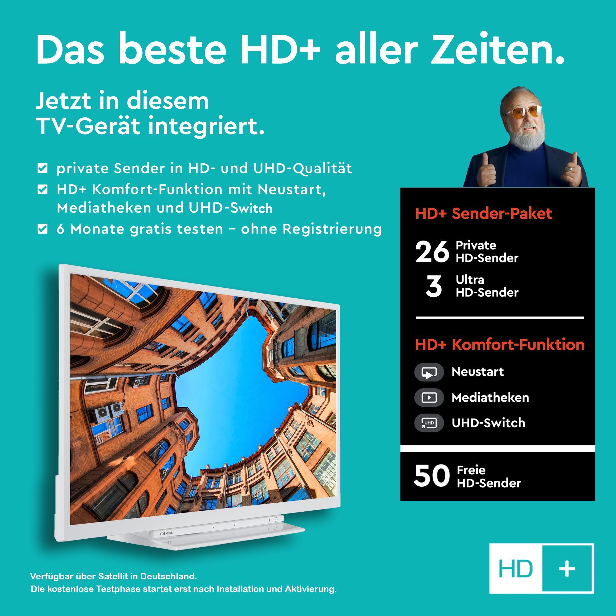 Toshiba 32LK3C64DAW LCD-LED Fernseher (80 cm/32 Zoll, Full HD, Smart TV, HDR, Triple-Tuner, Alexa Built-In, 6 Monate HD+ inklusive)