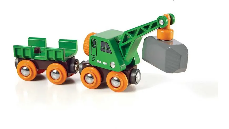 BRIO Bahn - Grüner Kranwagen mit Anhänger und Fracht