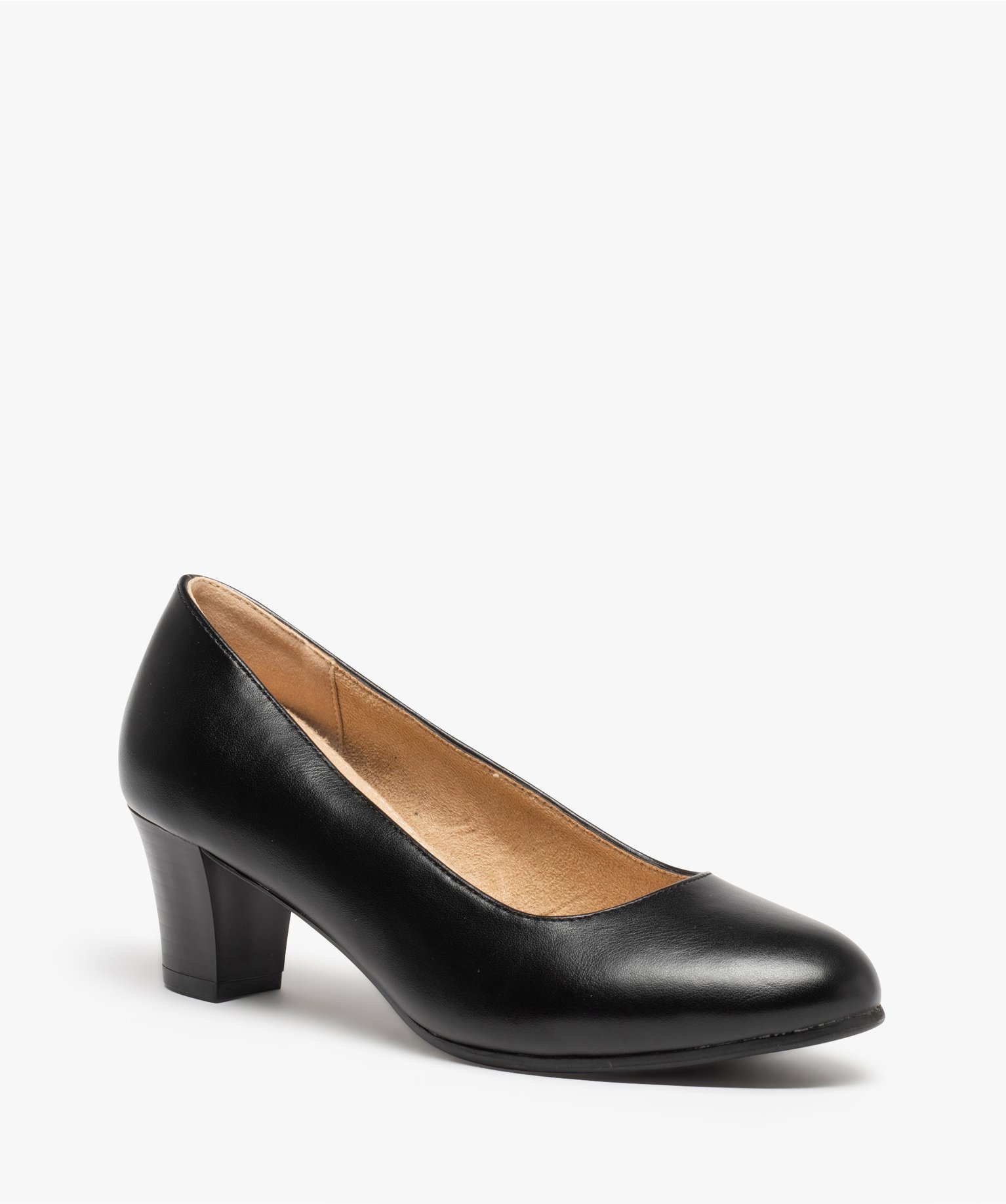 Escarpins femme à talon rainuré et dessus uni noir | GEMO
