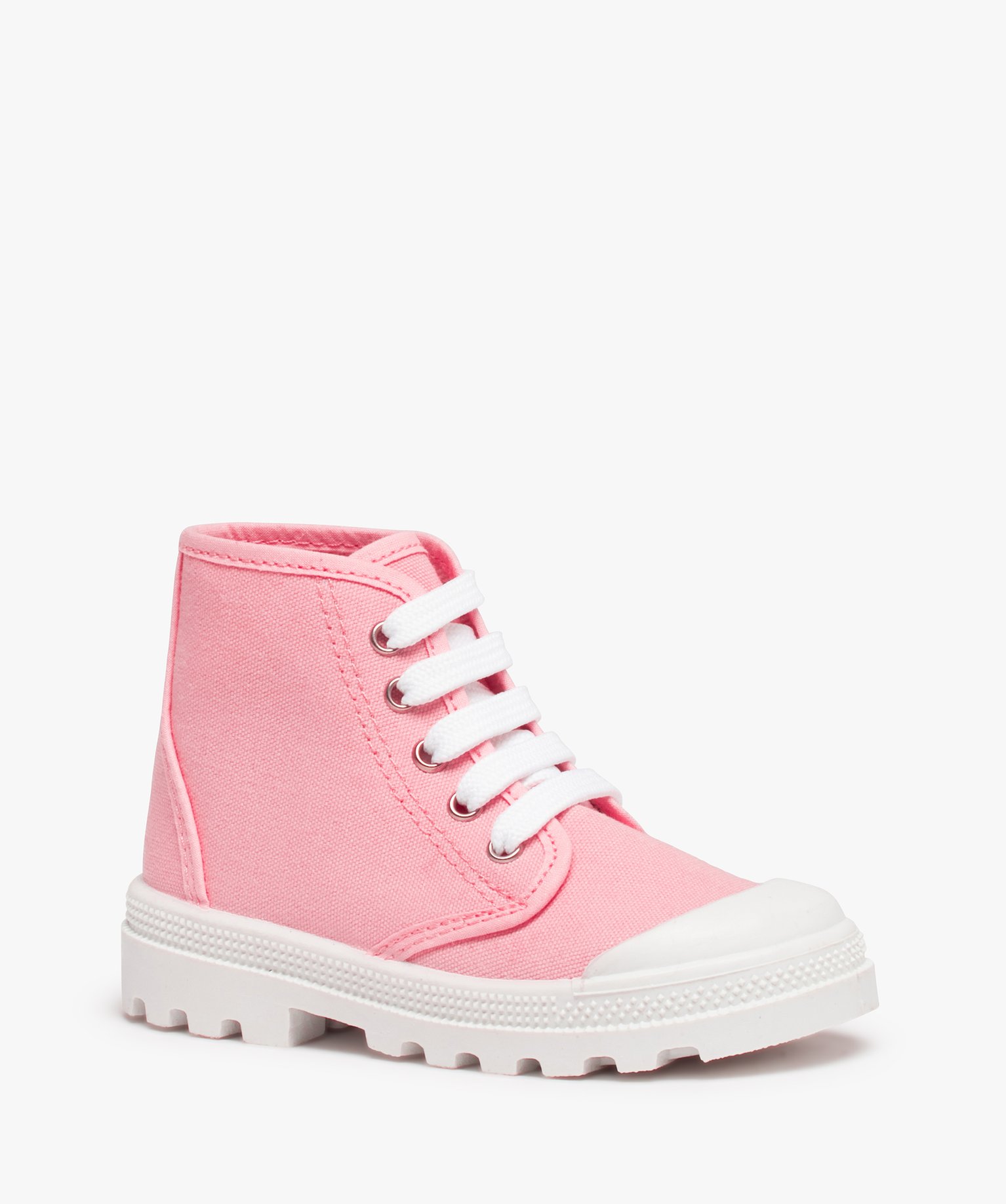 Baskets fille semi-montantes en toile unie et semelle crantée rose | GEMO
