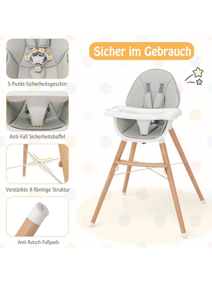 COSTWAY 2 in 1 Hochstuhl in Grau günstig kaufen onesize