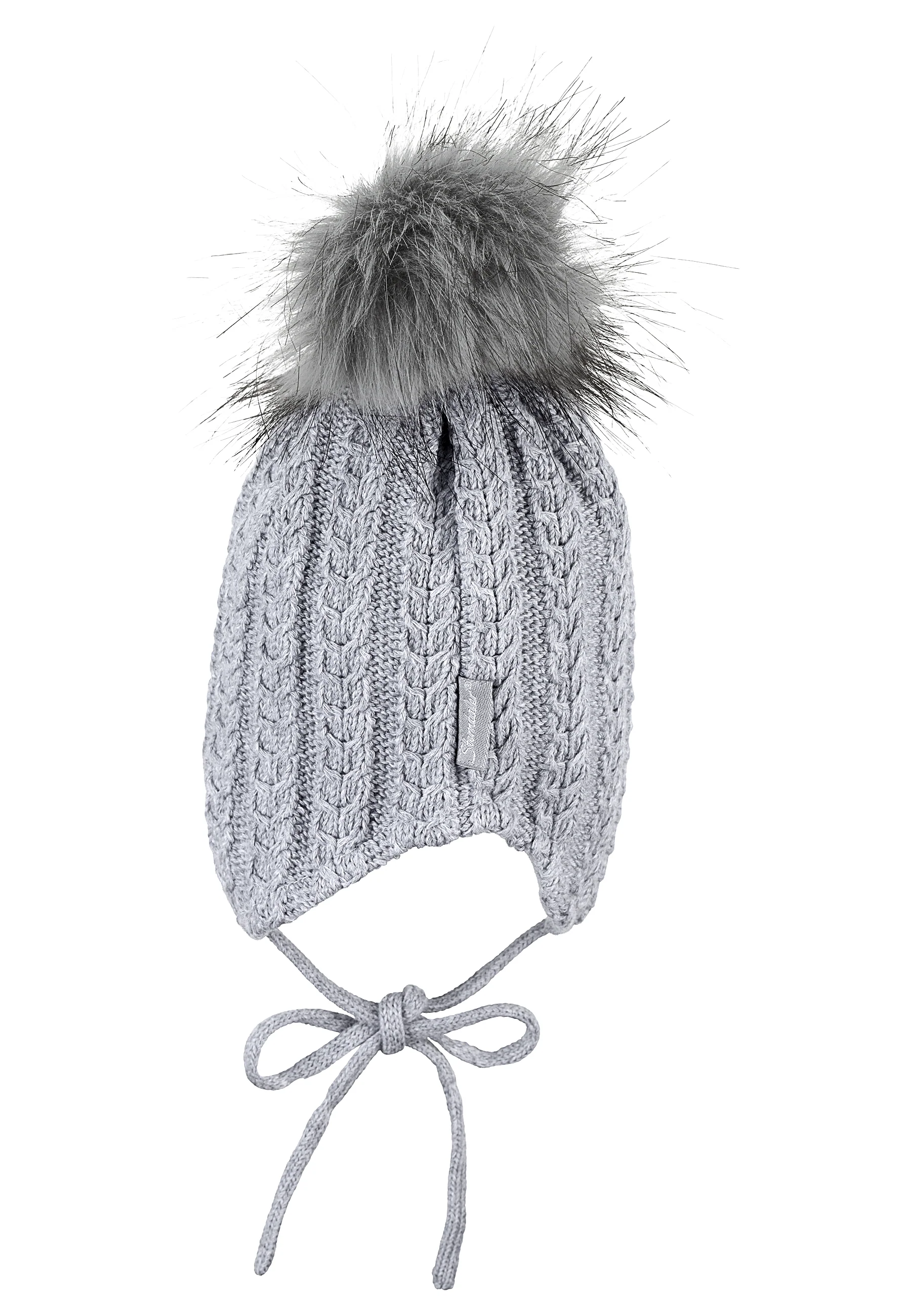 Strickmütze Baby mit Pompon und Zopfmuster