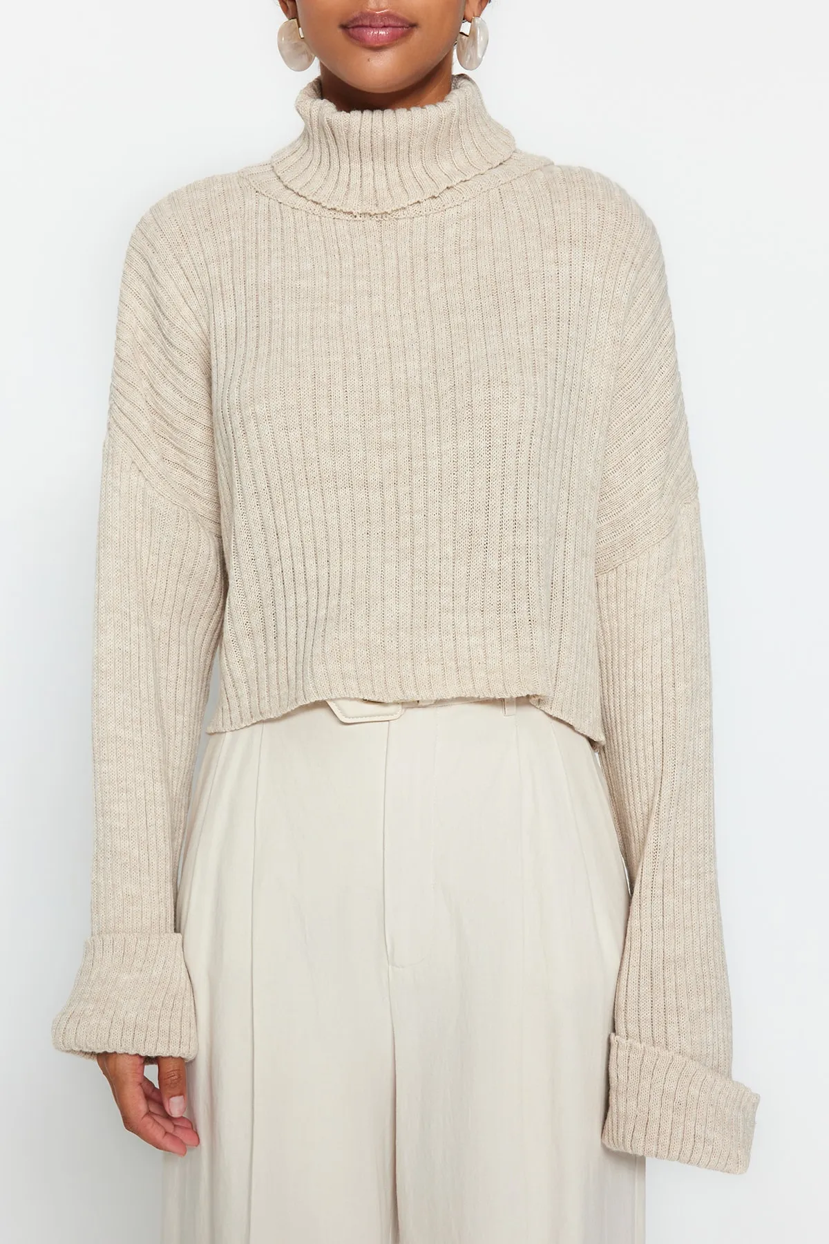 Trendyol Collection  Stone Crop Basic Strickpullover TWOAW22KZ0223