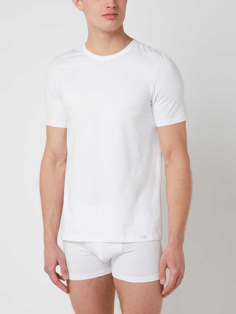 T-Shirt mit Label-Detail im 2er-Pack Modell 'Cotton Essentials' in weiß