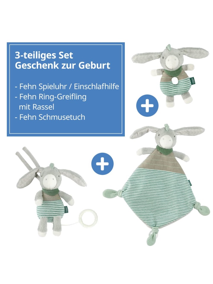 Fehn 3-tlg. Geschenk-Set zur Geburt Eselchen Exklusiv - in grau,gruen günstig kaufen onesize