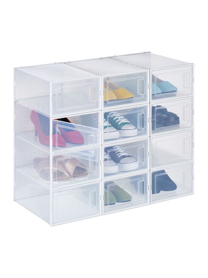 relaxdays 12 x Schuhboxen in Transparent/ Weiß günstig kaufen onesize