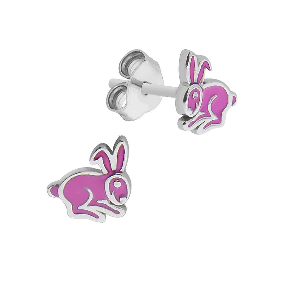Ohrringe 925 Sterling Silber Hase Lack rosa rhodiniert Ohrstecker für Kinder