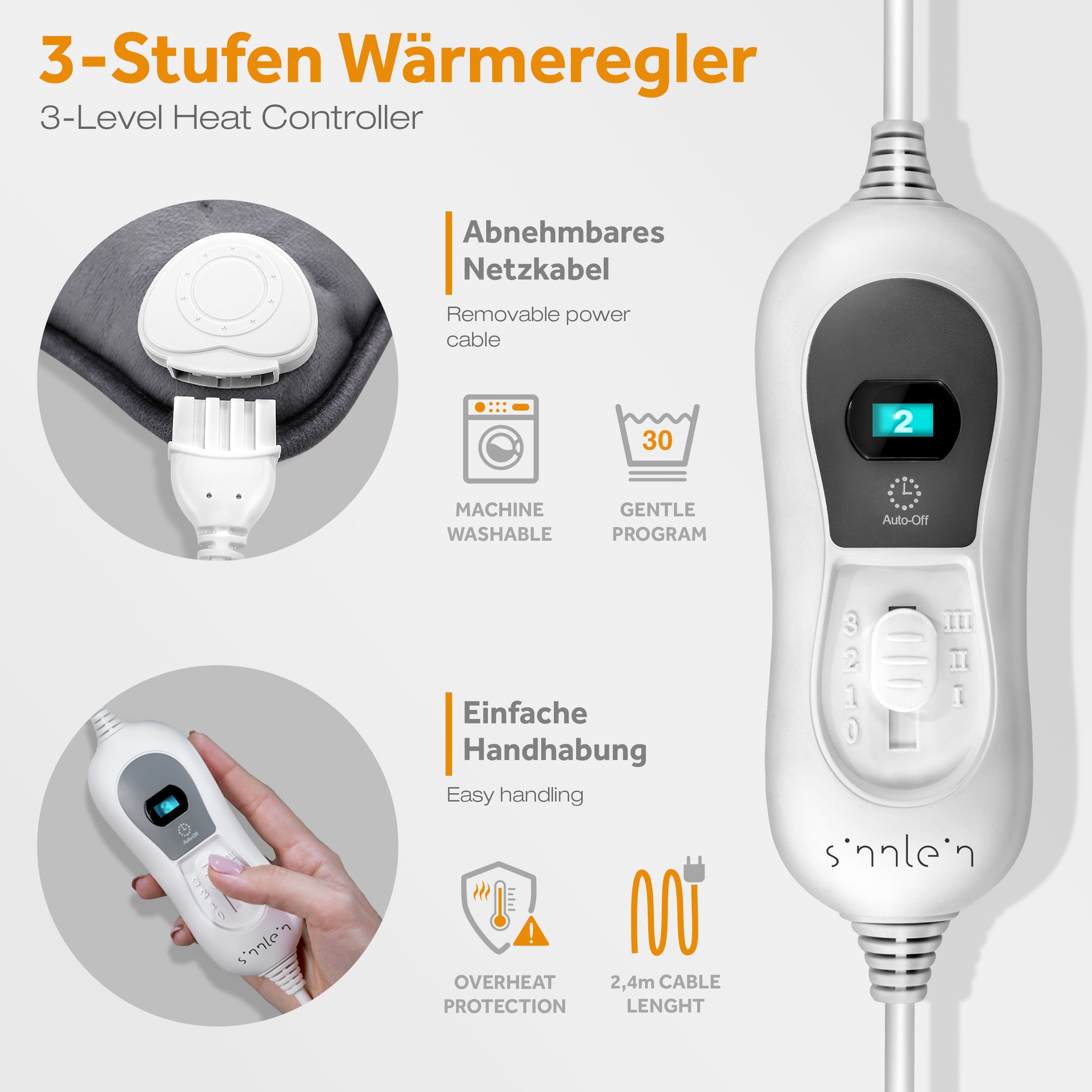 sinnlein Heizkissen Heizkissen elektrisch Wärmekissen mit Füllung, Schulter, Nacken und Rücken, 3 Temperaturstufen & Abschaltautomatik