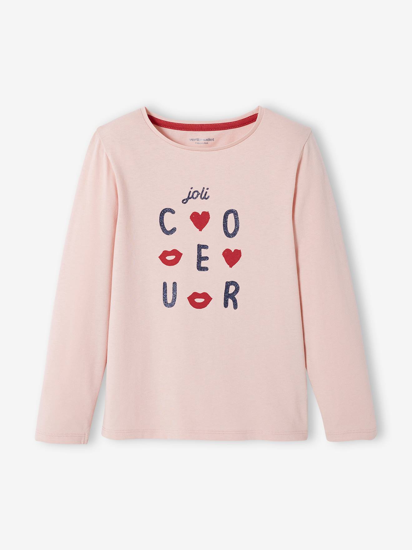 T-shirt Basics message irisé fille manches longues bleu marine