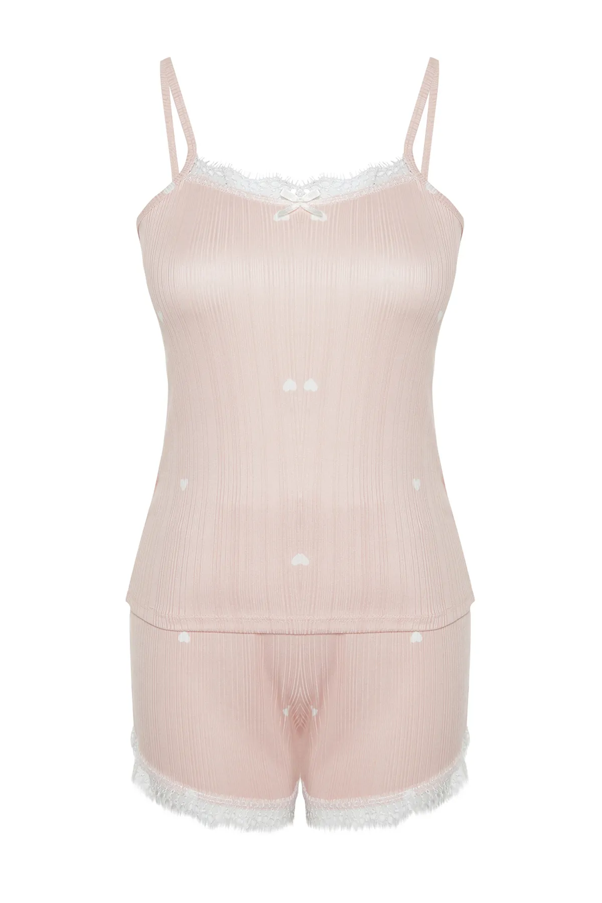 Trendyol Collection  Rosa 5er-Pack Pyjama-Set aus Rippstrick mit Herzmotiv THMSS24PT00380
