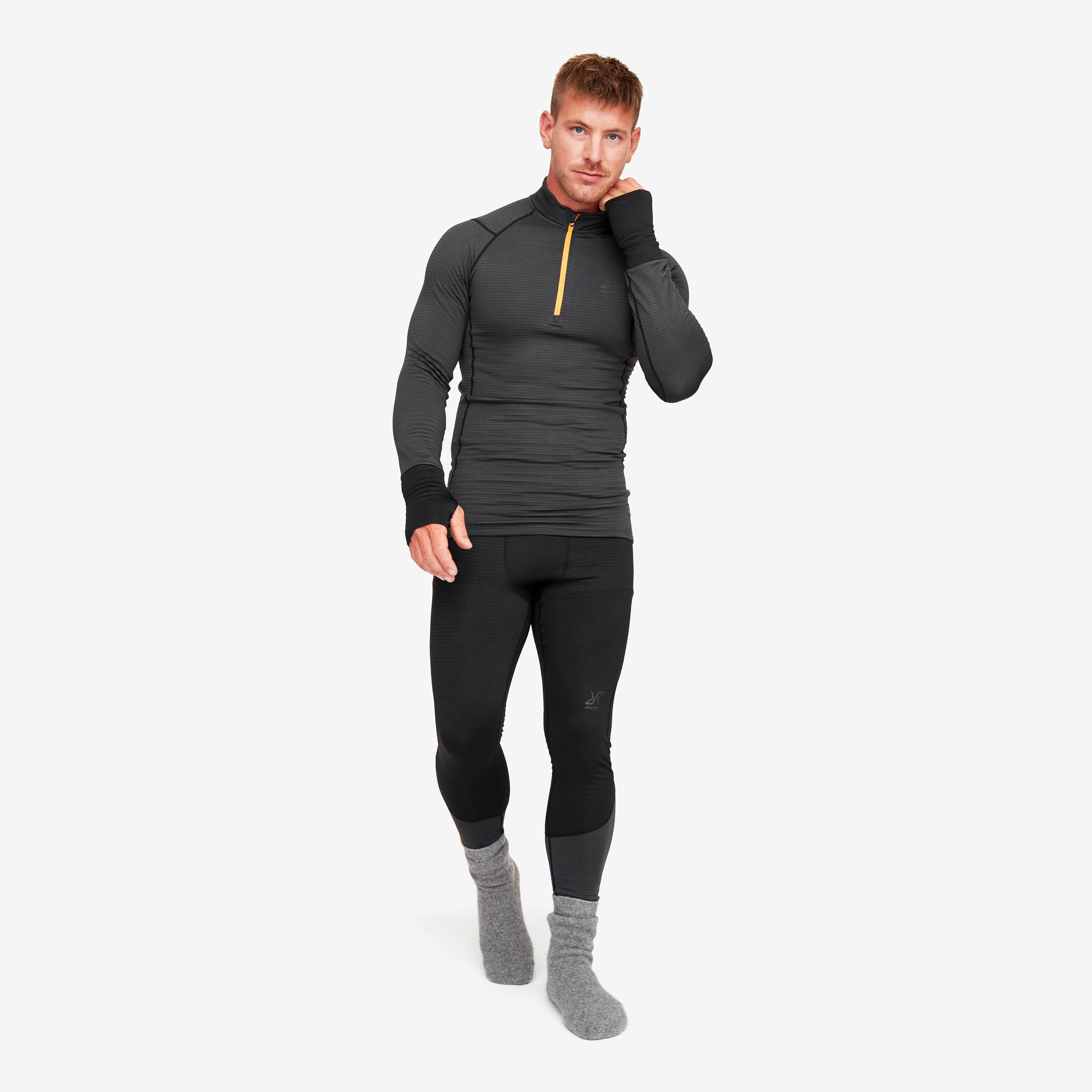 Hiball Waffle Base Layer Set Homme Anthracite/Radiant Yellow