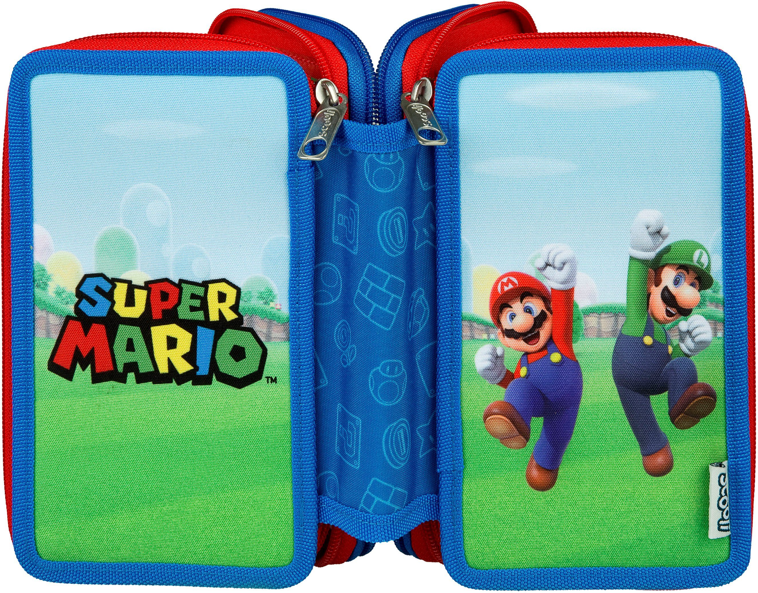 Scooli Federmäppchen Tripledecker, Super Mario, befüllt, inklusive Geodreieck