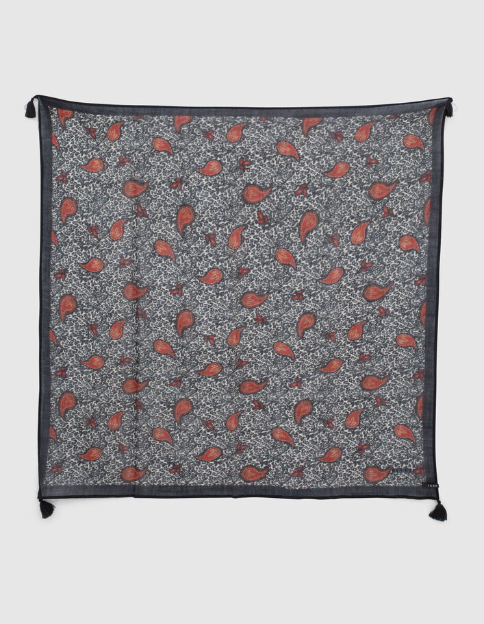 Foulard écru à motif léo cachemire Femme