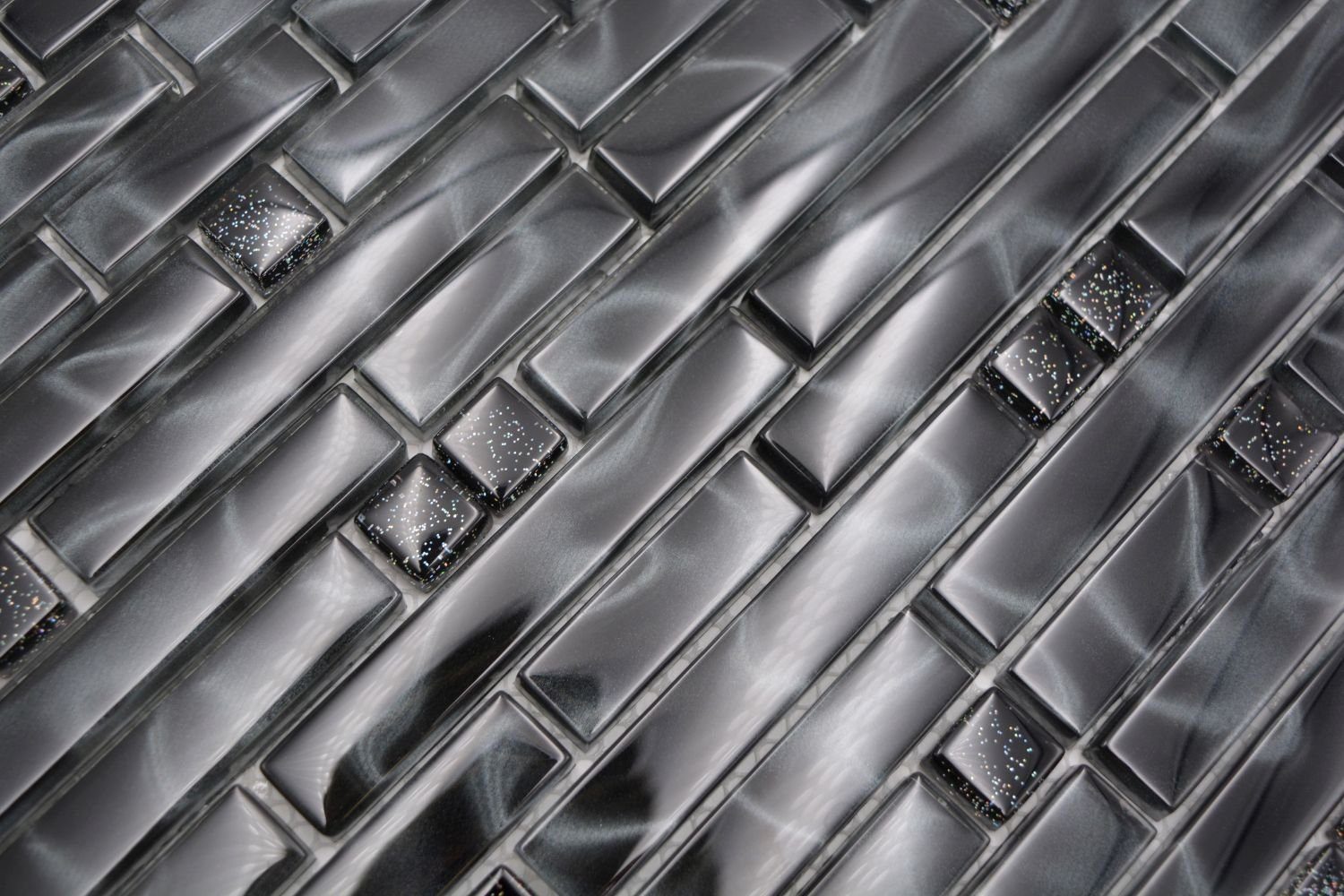 Mosani Mosaikfliesen Glasmosaik Crystal Mosaikfliesen schwarz glänzend / 10 Matten