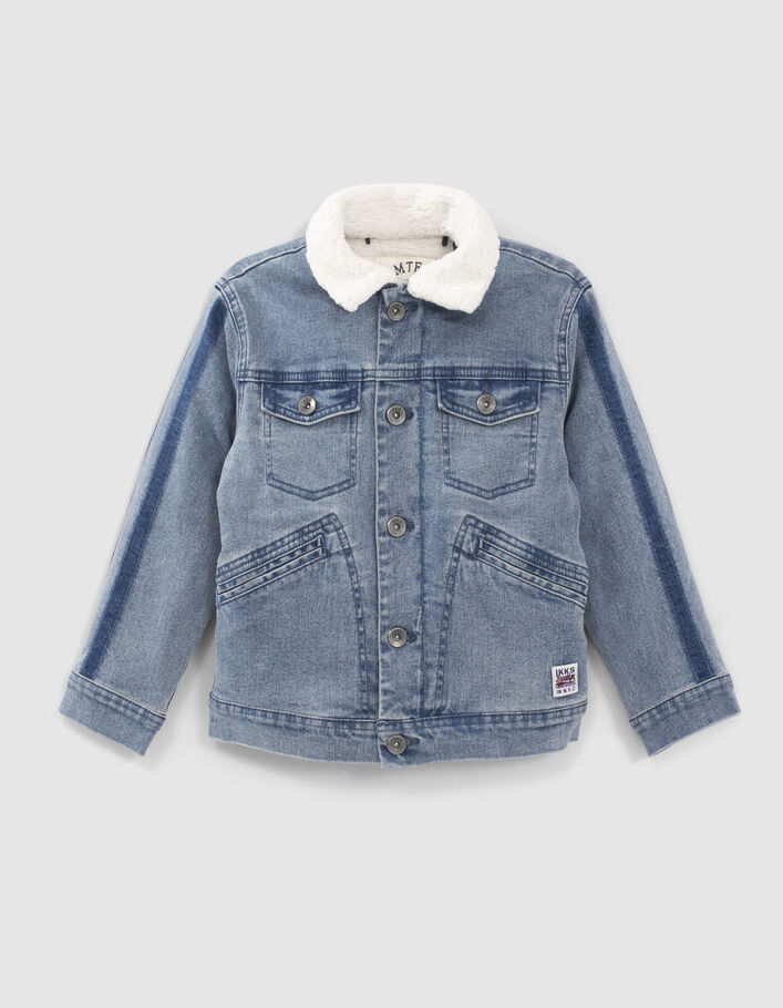 Veste en jean bleue fourrée parmenture molleton garçon
