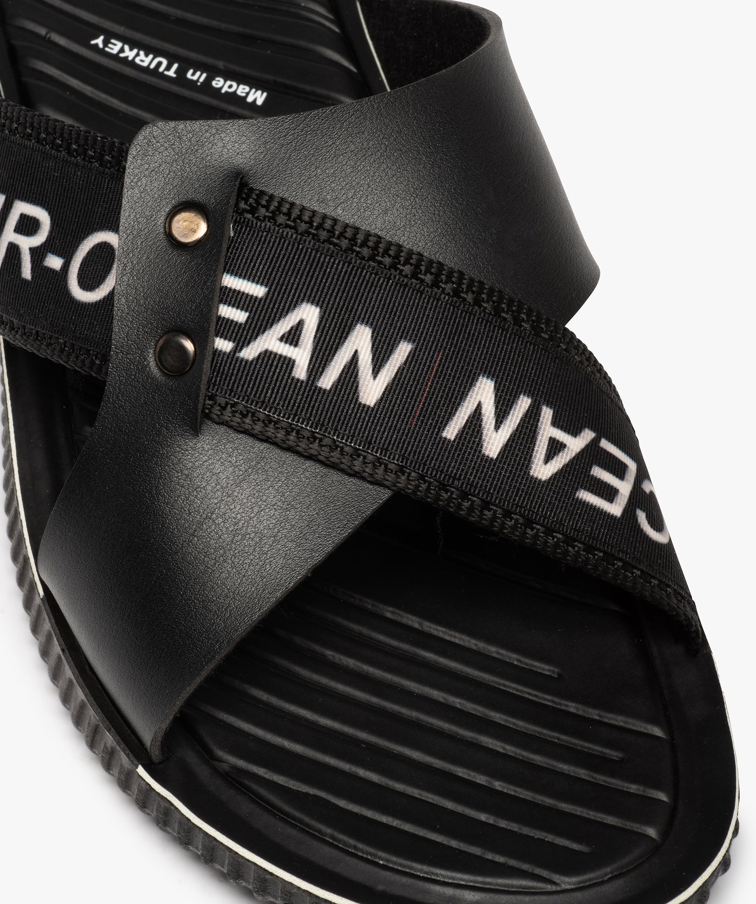 Sandales homme mules à larges brides croisées noir | GEMO