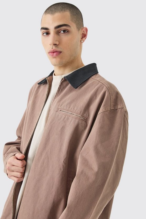 Denim Harrington-Jacke mit Kontrast-Kragen