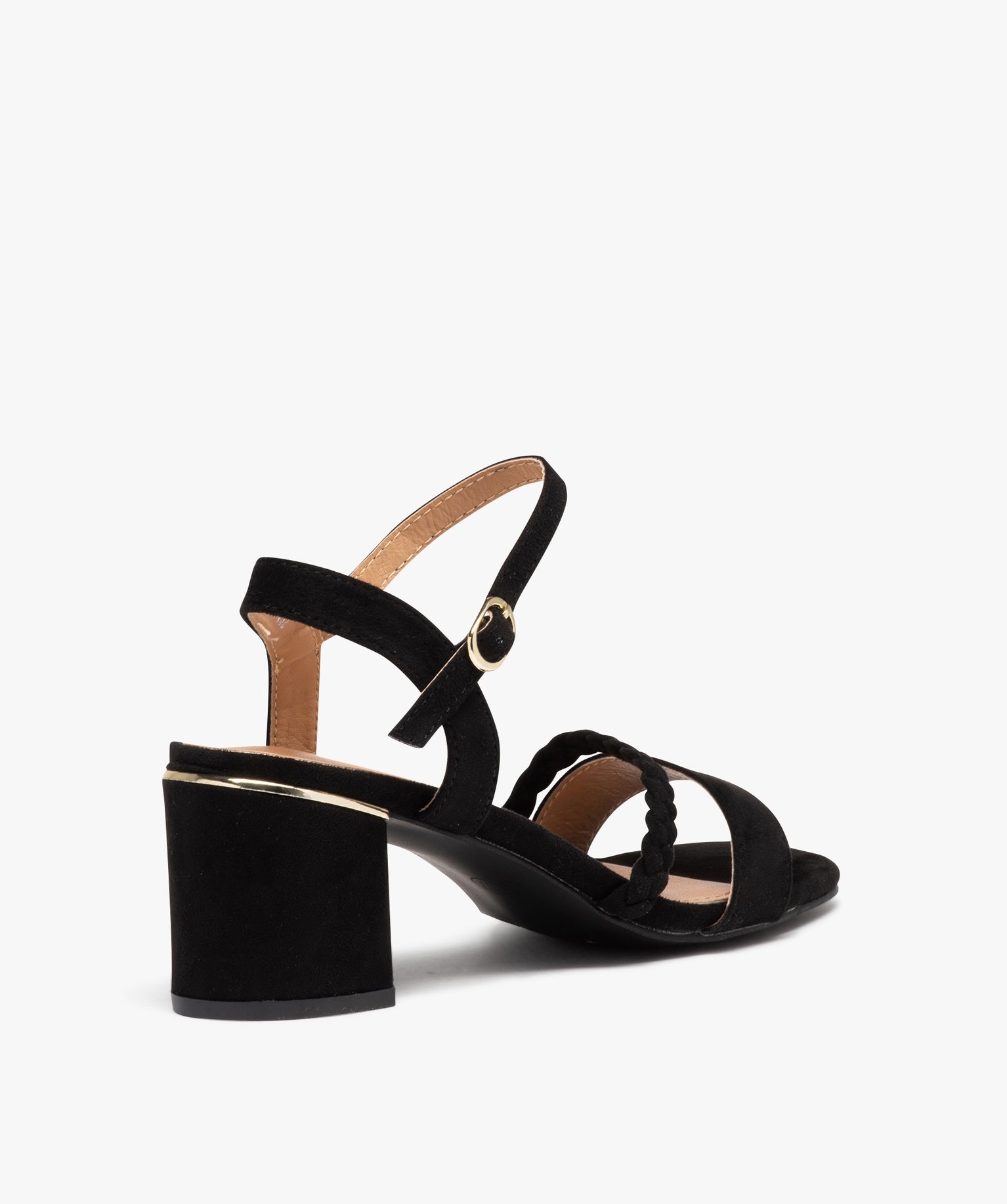 Sandales femme unies en suédine à talon carré noir | GEMO