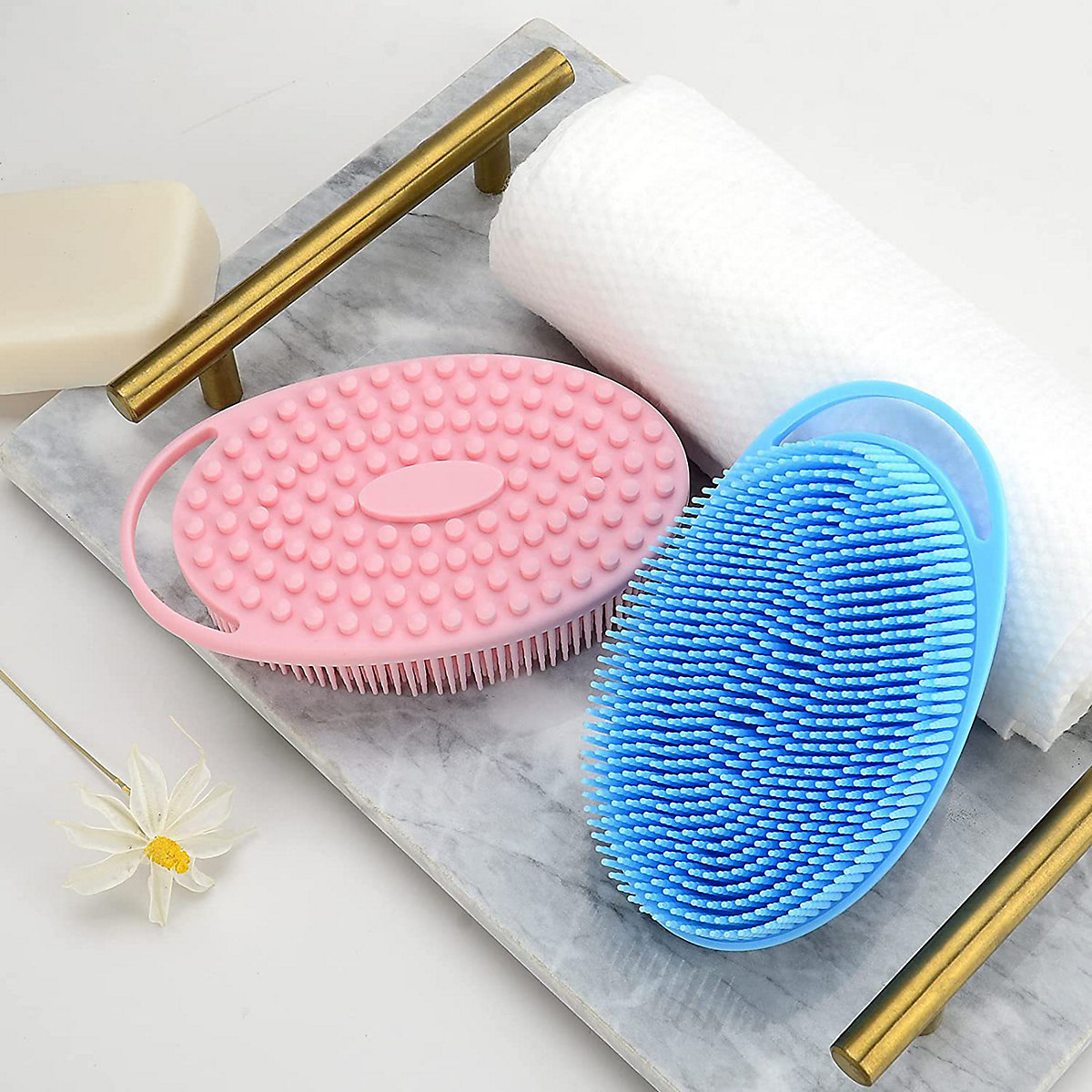 2 Stk Doppelseitige Silikon-Badebürste 2 Stk Kinder Sensory Training Soft Touch Brush Silikon-Badebürste