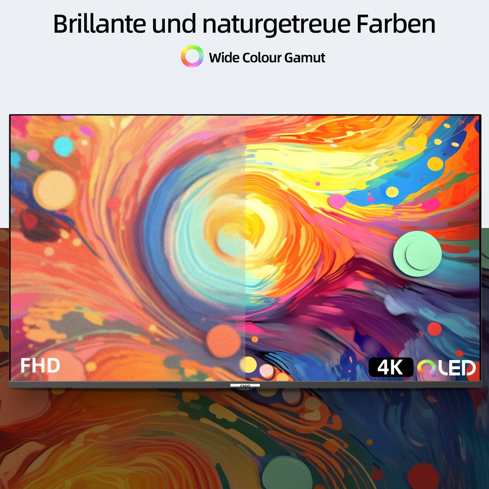 CHiQ U43QM8G QLED-Fernseher (108,00 cm/43 Zoll, 4K Ultra HD, Smart-TV, Google TV, 330nit, WCG,Metall Rahmenlos Design,Google Assistant)