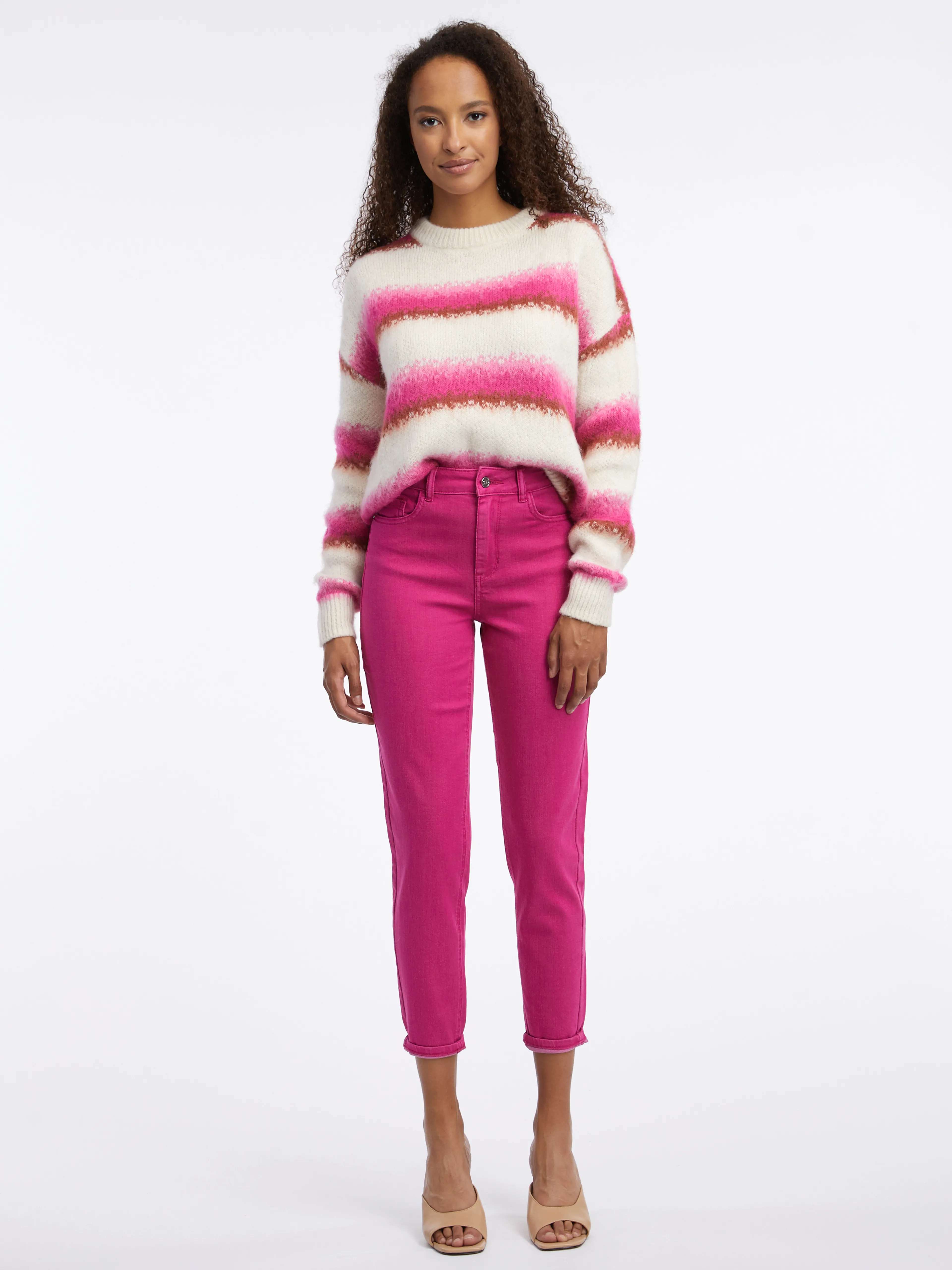 Dunkelrosa Cropped Mom Fit Damenjeans ORSAY
