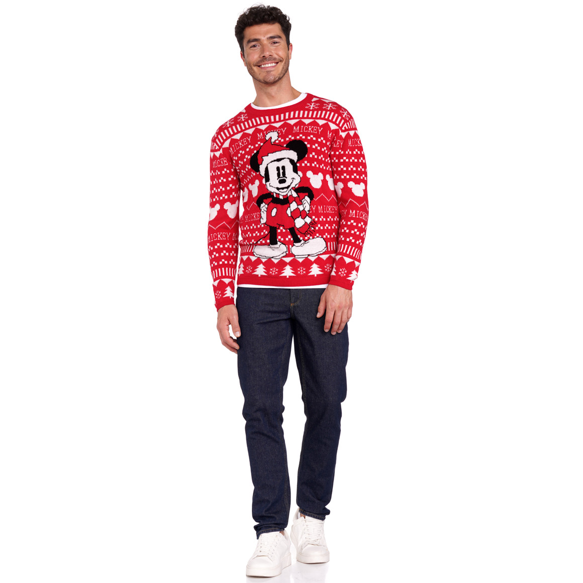 Micky Maus Weihnachtsstrickpullover rot / weiss