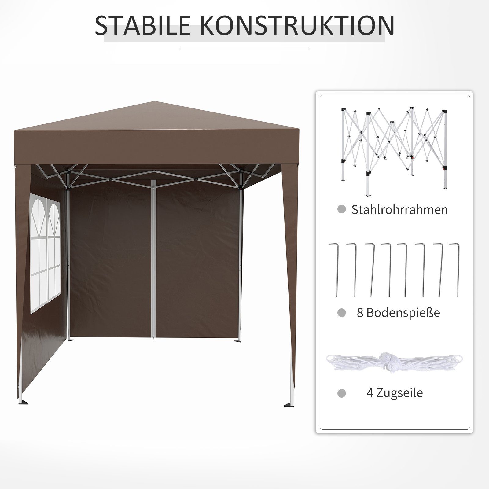 Outsunny Faltpavillon Faltpavillon mit 4 Seitenwänden, Gartenzelt mit Tragetasche, mit 4 Seitenteilen, (Set, Festzelt), BxT: 200x200 cm, Gartenzelt mit UV-Schutz