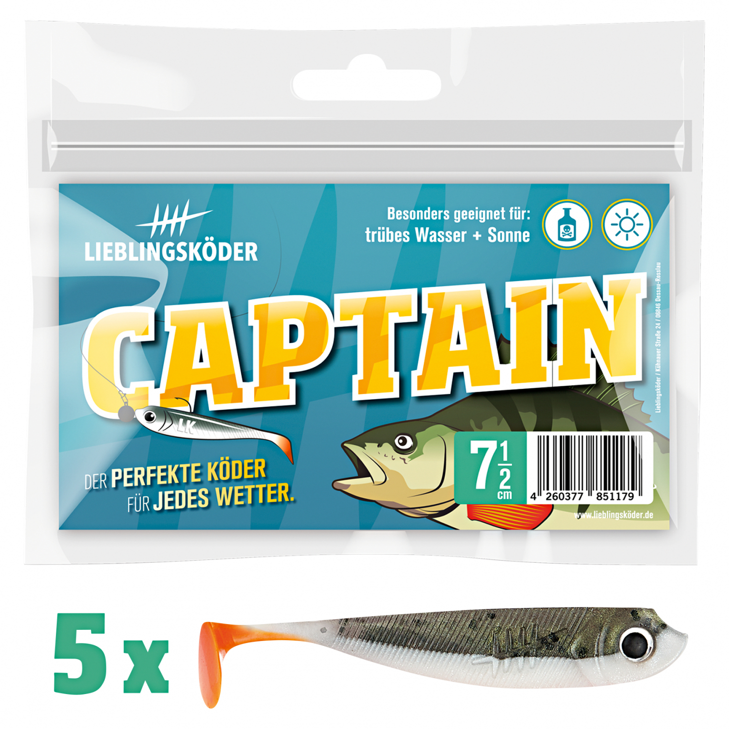 Lieblingsköder Gummifisch Barschköder (7,5 cm, Captain)