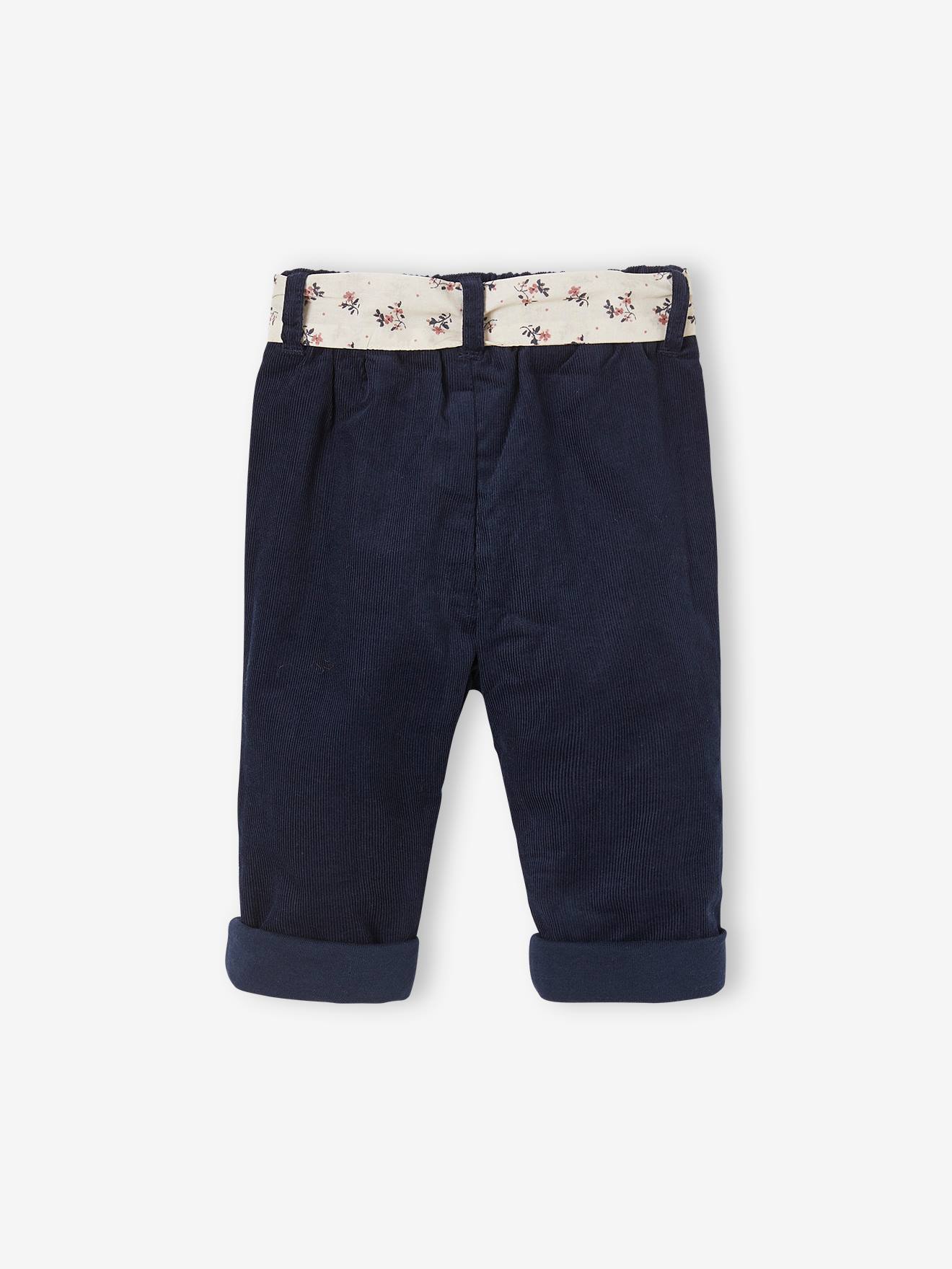 Pantalon en velours bébé avec ceinture en tissu beige clair