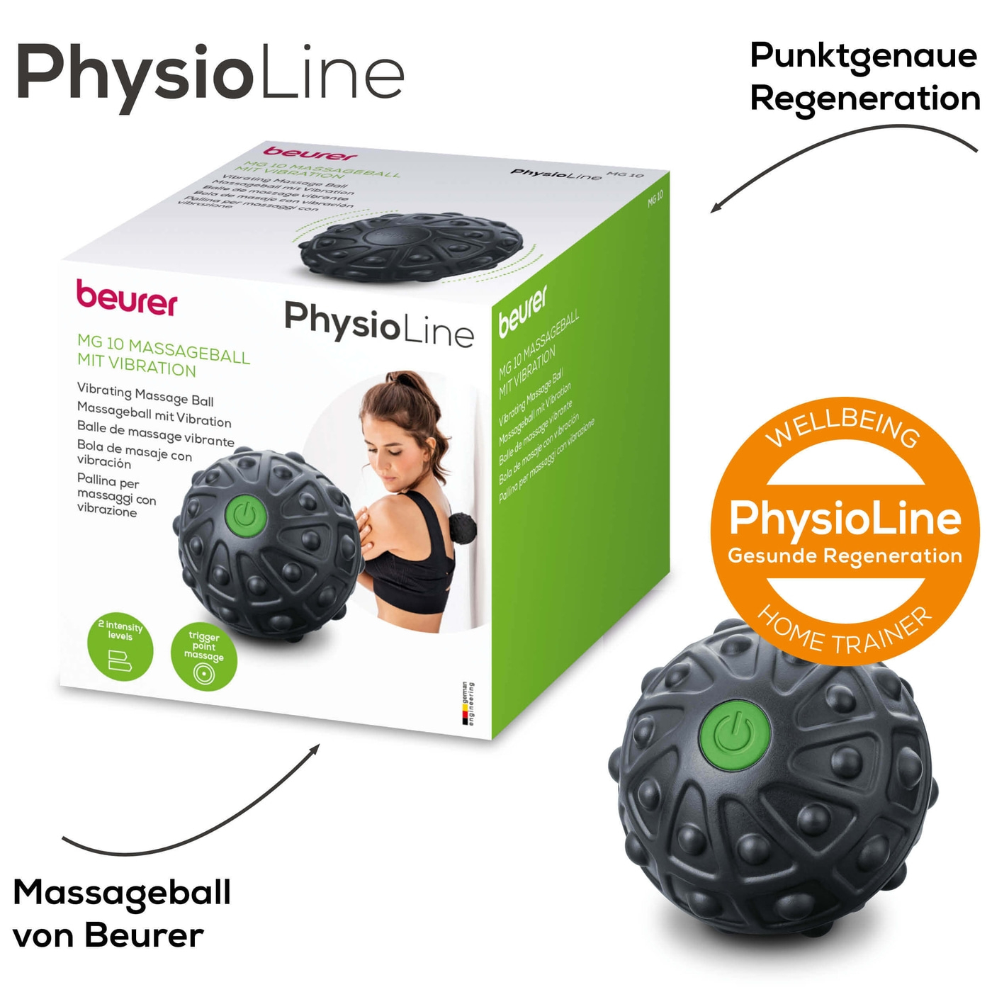 Beurer Massageball mit Vibration MG 10-Handlicher Massageball für Faszienverklebungen & verspannte Muskelpartien