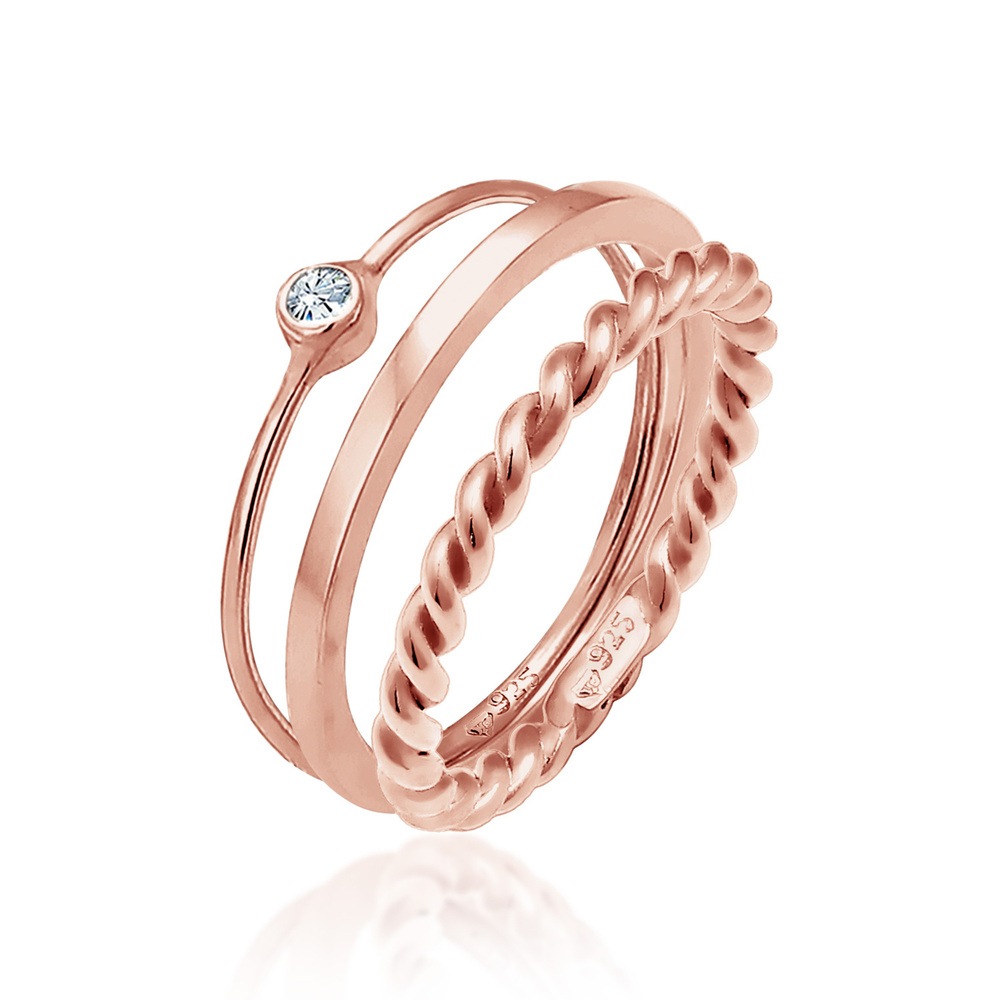 Elli Elli Bague Femmes Set Solitaire Basic Torsadé avec Cristal en argent sterling 925 Bague