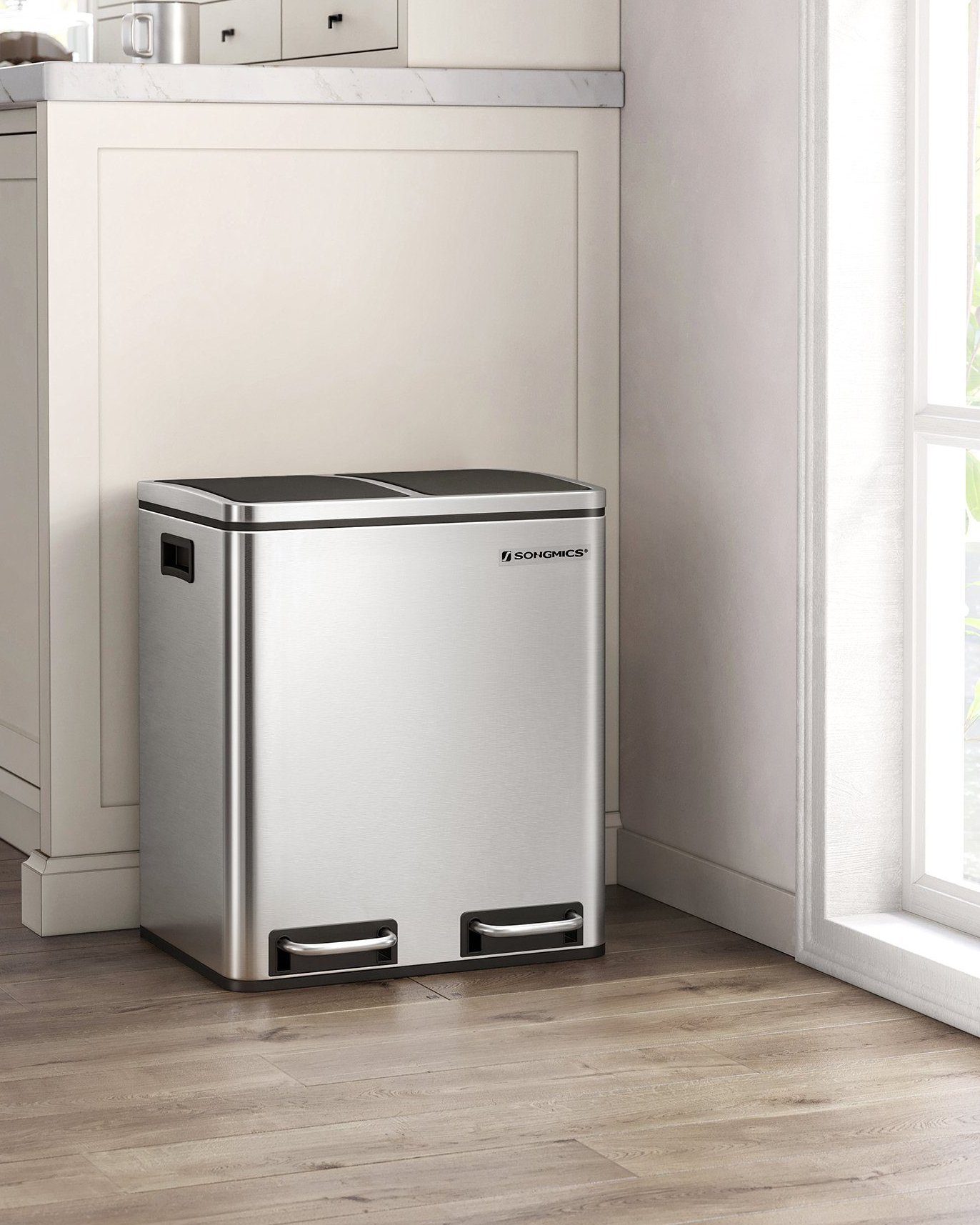 SONGMICS Mülleimer Metall-Fußreling, Abfalleimer, 30L, ergonomisch, Stahl