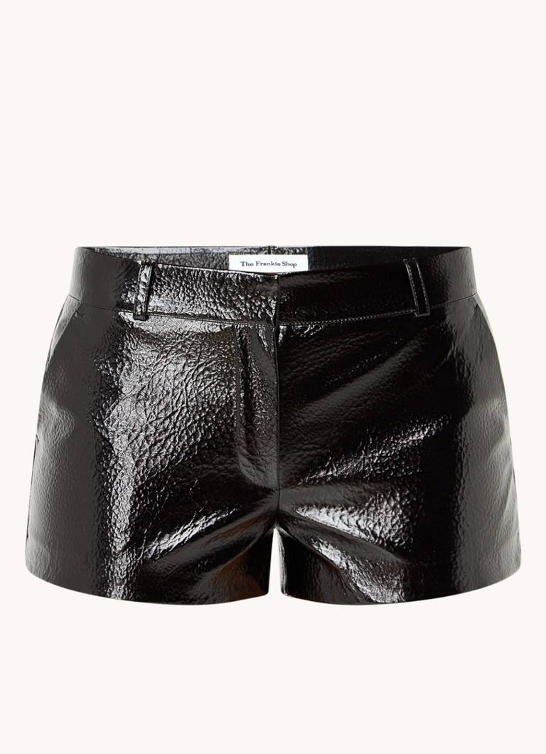 Pantaloni scurți din piele ecologică Frankie Shop Kate, talie medie, croială dreaptă, talie înaltă.