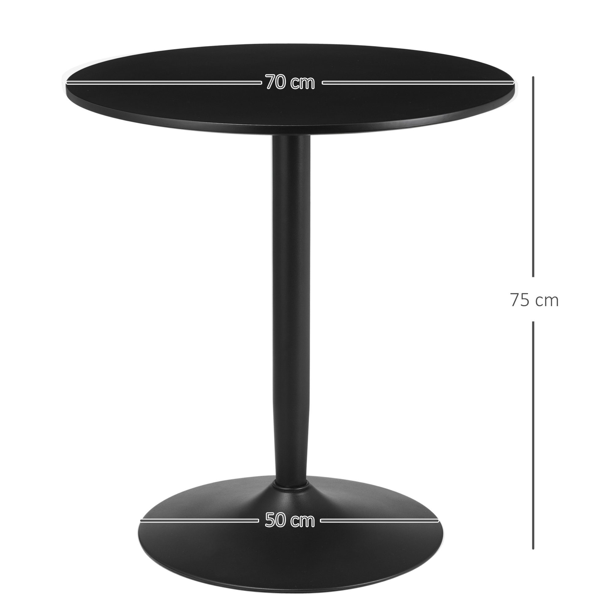 HOMCOM Esstisch Moderner Küchentisch mit Stahlfuß (Esszimmerisch, 1-St., Runder Esstisch), BxLxH: 70x70x75 cm, Schwarz