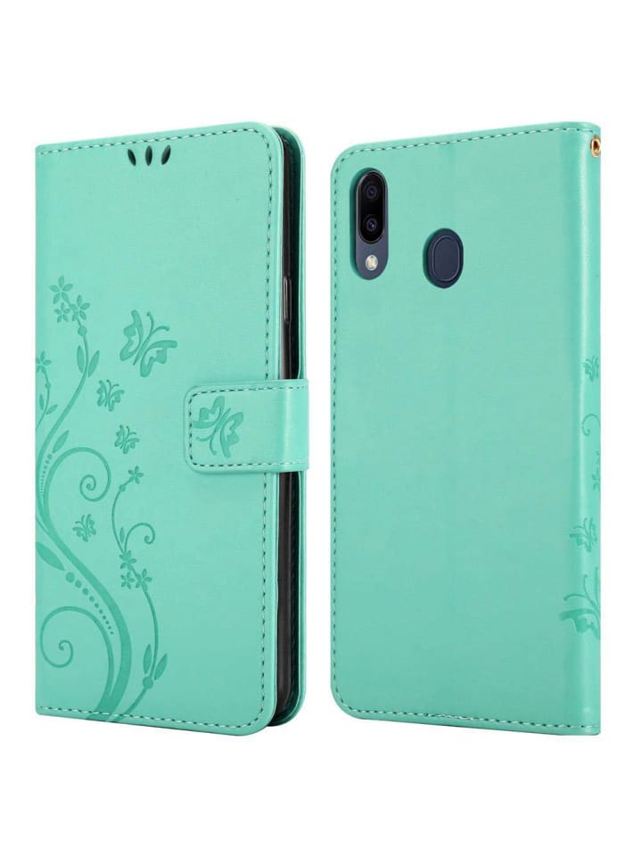 cadorabo Hülle für Samsung Galaxy M20 Blumen Design in FLORAL TÜRKIS günstig kaufen onesize