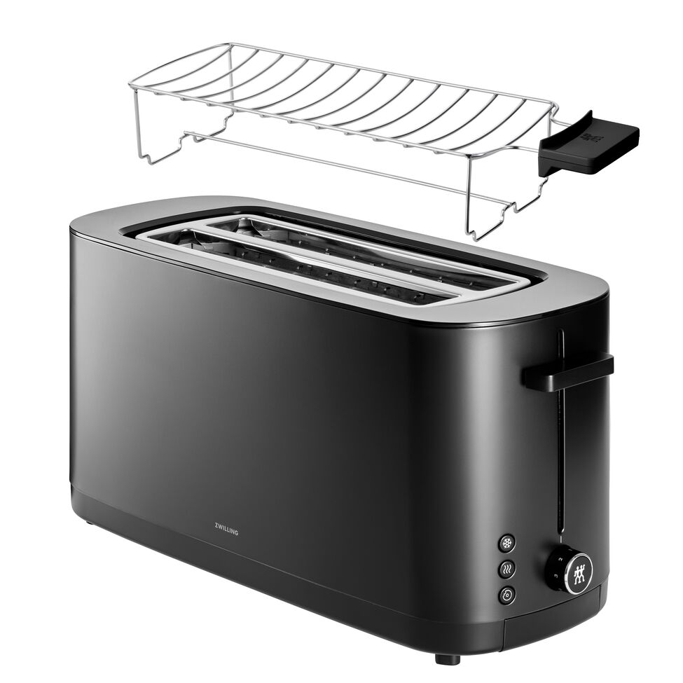 Toaster mit Brötchenaufsatz, 2 Schlitze lang, Schwarz