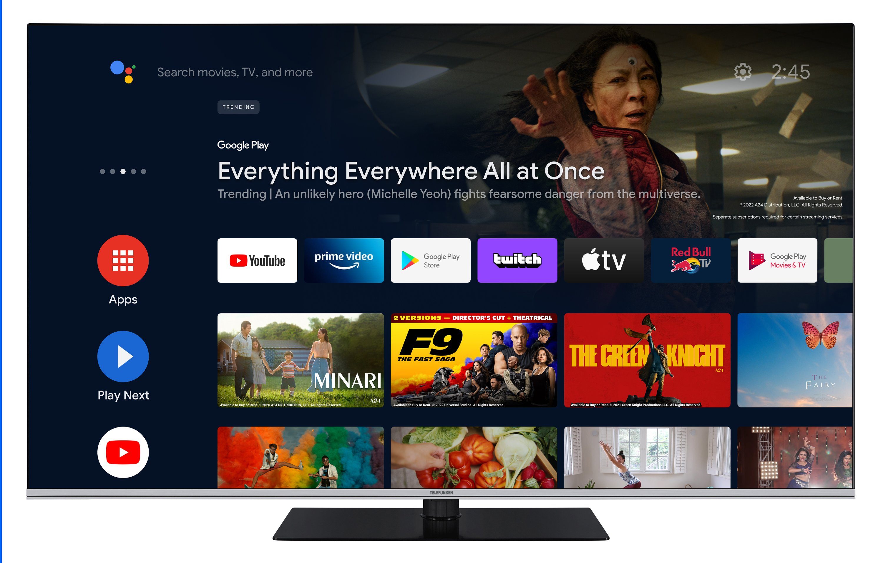 Telefunken QU65AN900M QLED-Fernseher (164 cm/65 Zoll, 4K Ultra HD, Android TV, Smart TV, HDR Dolby Vision, Triple-Tuner, Bluetooth, Dolby Atmos)