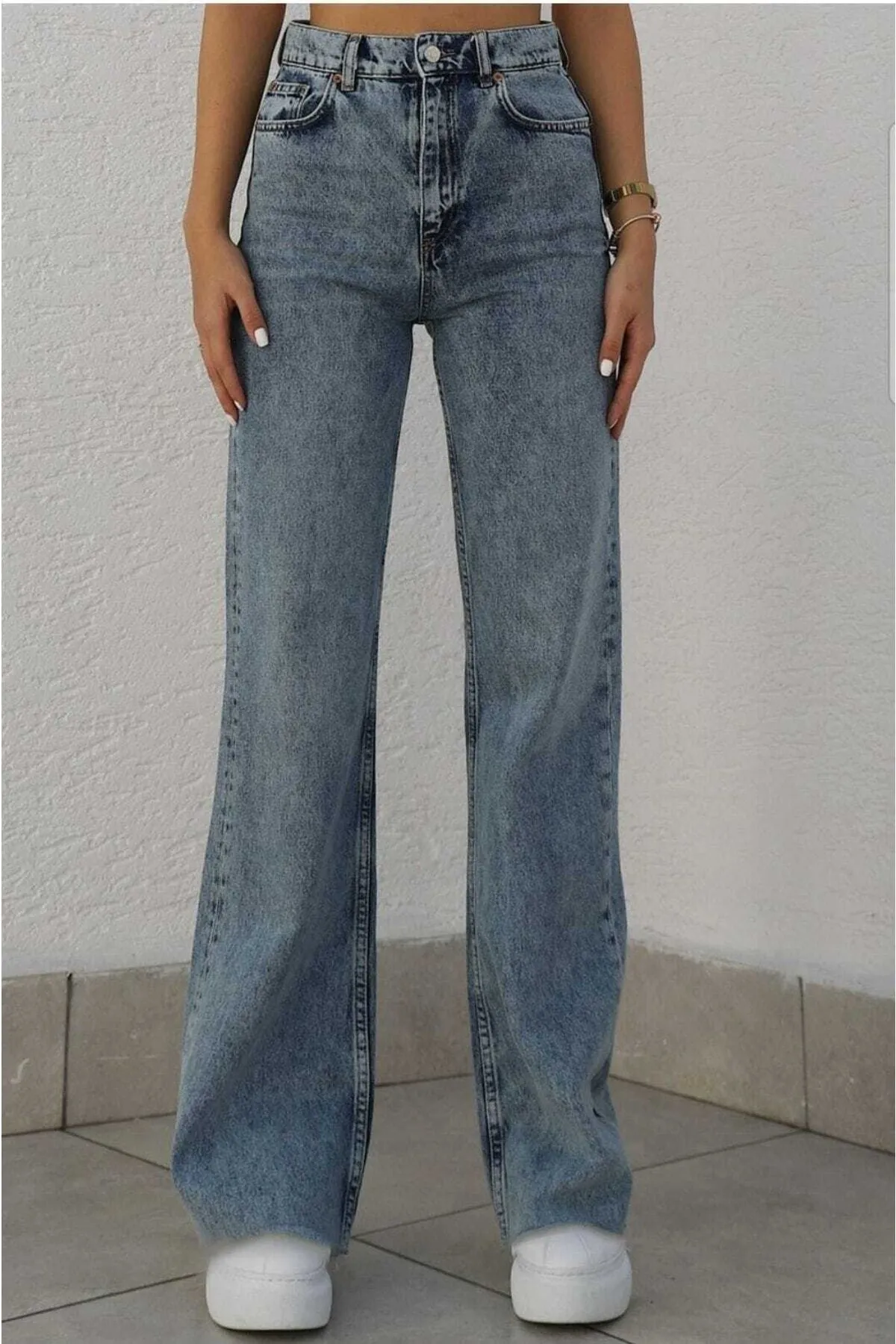 modazoom  Blaue Snow-Wash-Palazzo-Hose für Damen mit superhoher Taille