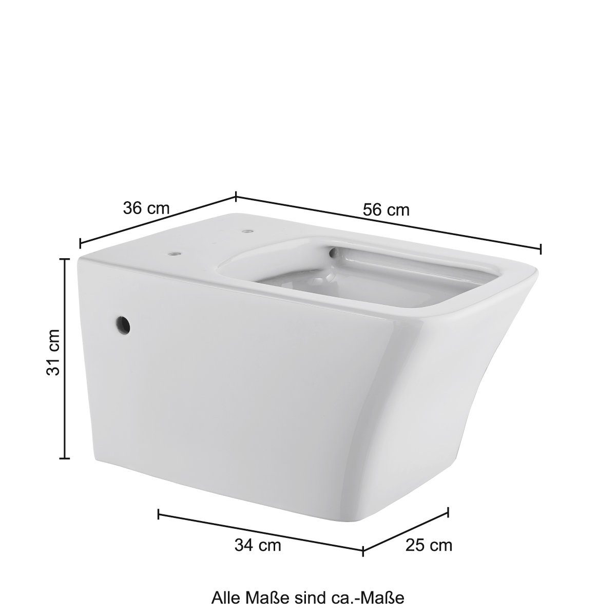 welltime Tiefspül-WC Trento eckig, wandhängend, Spülrandloses Tiefspül-WC, inkl. ToilettenSitz mit Softclose.