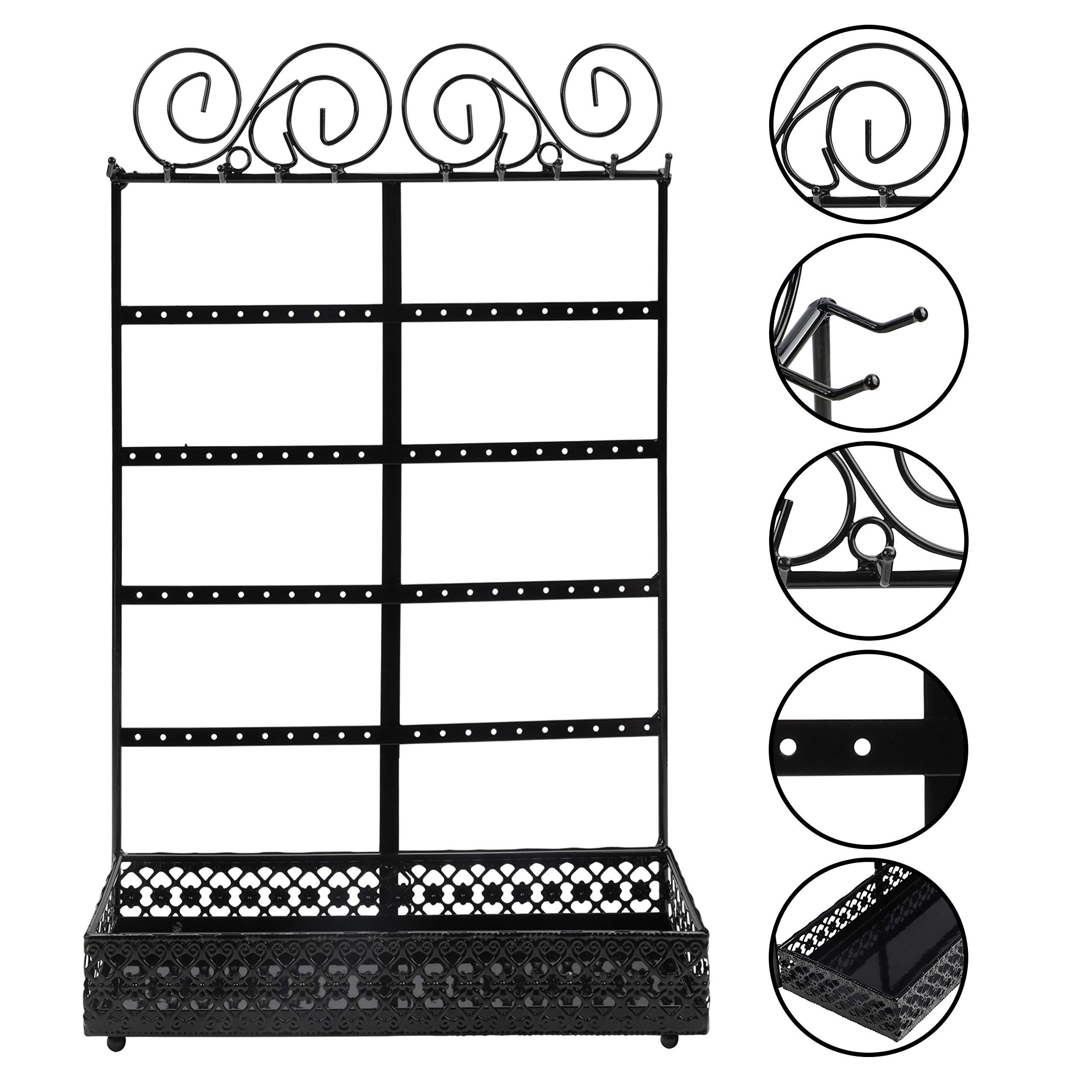 Belle Vous Schmuckständer Jewelry Stand with 80 Holes, 10 Hooks, 5 Rows, Schmuckständer mit Fachboden für 80 Löcher, 10 Haken und 5 Reihen