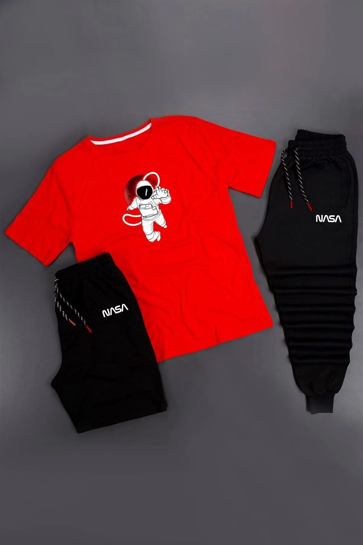 trendypassion  3-teilige Unisex-Trainingsanzug-Set-Kombination mit Astronauten-Aufdruck